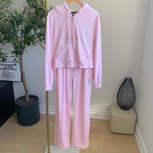Playboy Pink Velour Tracksuit Set Hoodie + Pants Y2K